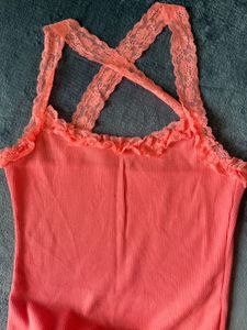 Coral Lace Trim Cami Dress