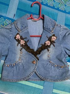 Denim Cropped Jacket For Kids