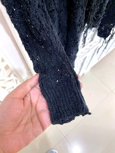 Chic Black Laced Open Front Cardigan B