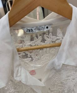 Zara White Embroidered dress