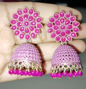Pink Jhumka Earrings