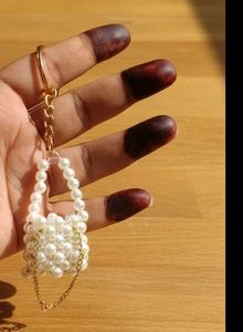 Pearl Beaded Mini Bag Keychain Hand Made