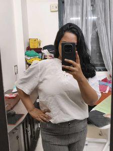 Lace Embedded White Top