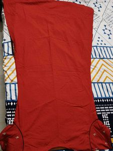 Women Red Embroidery Cotton Mix Casual Kurta
