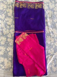 Purple & Pink Banarsi Cotton Silk Saree