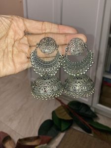 Beautiful Big Silver Oxidised Jhumkas/chandbalis