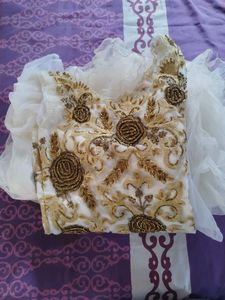 Elegant White &amp; Gold Embroidered Dress