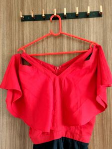 Red ♥️ Cold Shoulder Jumpsuit  Size S With Pocket