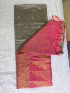 Pink &amp; Gray Silk Blend Saree