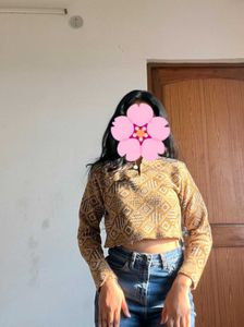 Patterned Long Sleeve Crop Top