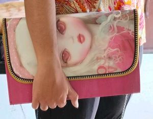 Animation Magenta Clutch With Silver Chain