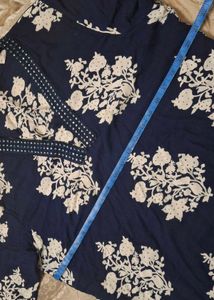 Navy Floral Print Kurti Set