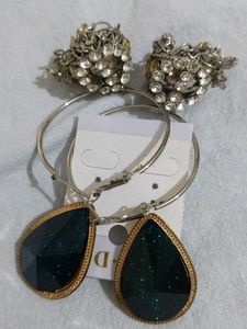 Diamond Stud Jhumki In Hoops And Blue Tops