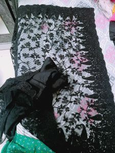 new beautiful embroidered black stone net saree.