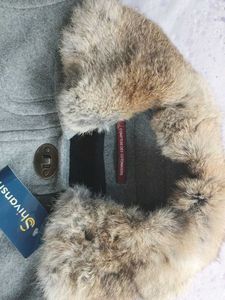 Elegant Grey Coat Faux Fur Collar
