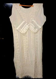Nude Embroidered Chikankari  Kurti