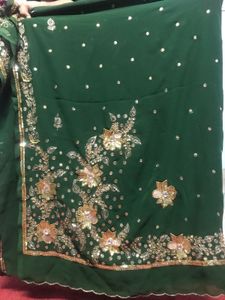 Party Wear Green Zari Work Saree