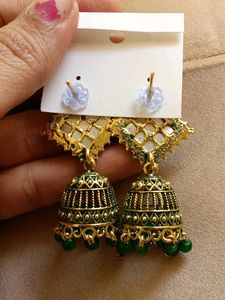 Green Jhumka Earrings