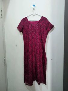 Dark Pink Fern Print Kurta Pajama Dupatta Black