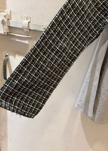 Chic Grey &amp; Plaid Sleeve Top