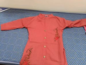 Elegant Coral Floral Embroidered Kurti