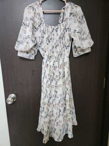 Off White Fower Printed Dress