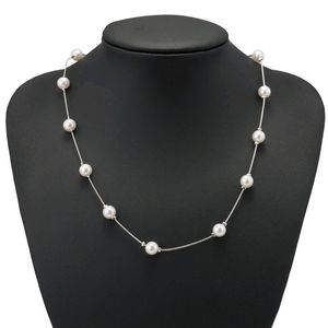 WHITE PEARL SILVER CHAIN NECKLACE