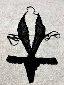 Black Lace Deep V Bodysuit