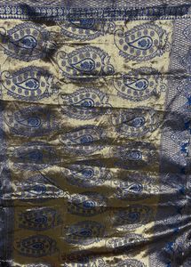 Elegant Navy &amp; Gold Brocade Fabric