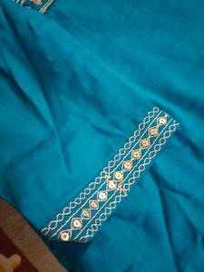 Teal Embroidered Kurti - Size S