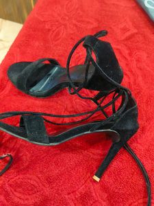 Black Suede Lace-Up Heels