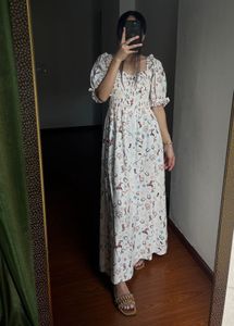 Cream Cowgirl Print Shirred MAXI  Dress