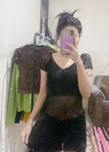 Black Crochet Mini Dress