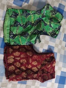 Beautiful Green Blue Combination Blouse & Maroon
