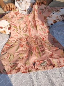 Hand Stitched Kurti Combo | Peach Floral &amp; Rust Pr