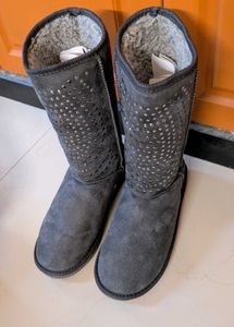 Embellished Grey Long Boots