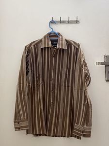 Coffee Brown Striped Pure Cotton Shirt