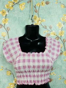 Pink N White Ruched Top