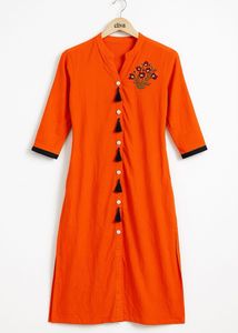Orange Embroidered Kurta