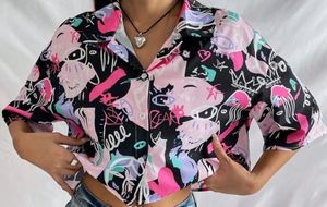 Abstract Print Cropped Shirt