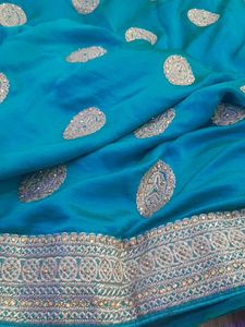 Sea Green Heavy Work Party Saree With Blouse