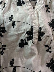 Embroidered Black and White Regular Fit Top.
