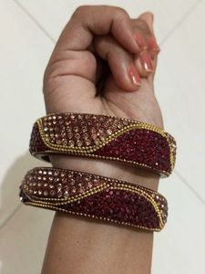 Sparkling Red &amp; Gold Bangles - Set of 2