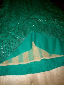 Emerald Green Sequin Unstiched Lehanga