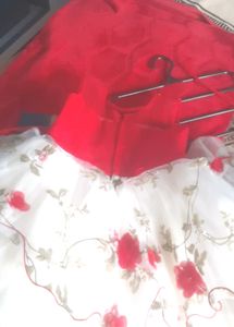 Bright Red And White    Party Weare Frock