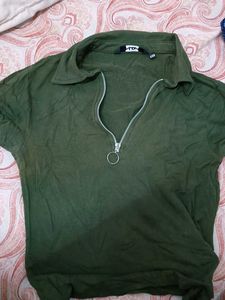 Olive Green Zip-Up Top