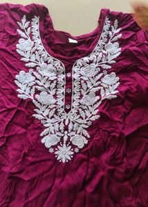 Maroon Embroidered short Kurti