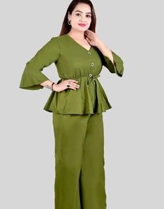 New Crep Solid Co ord Set