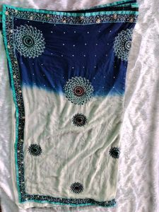 Diwali Sale Elegant Blue &amp; White Saree