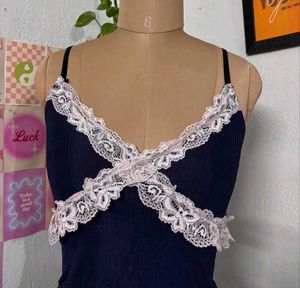 Navy Lace Trim Mini Dress
